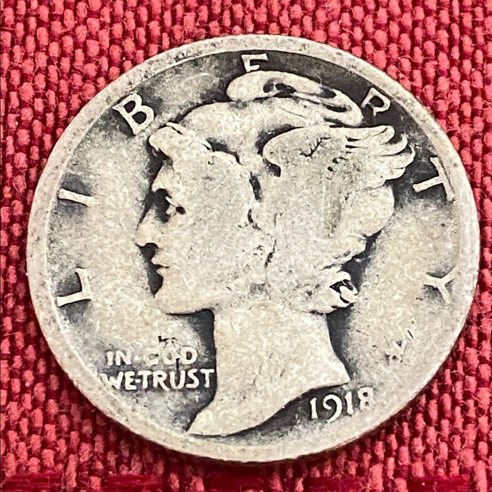 Antique 1918 S Mercury Dime 90% Silver Coin